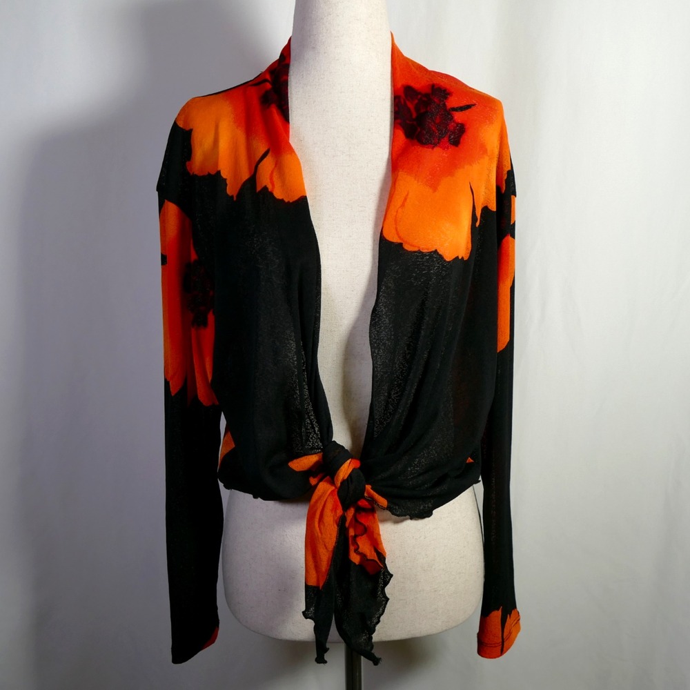 VTG Jostar Y2K Fairy Grunge Mesh Tie Front Top Size L Floral Sheer Rave Festival
